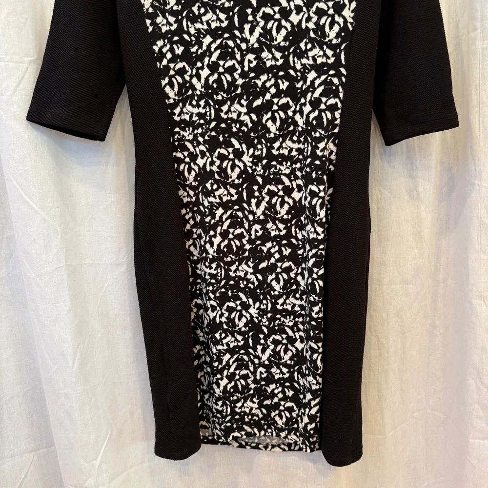 Chaps Women's Black White Abstract Print Ruched Sheath Dress Size 16‎